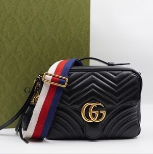 CC06 ❤️ Gucci Calfskin Matelasse Sylvie Web Small GG Marmont Top Handle Shoulder